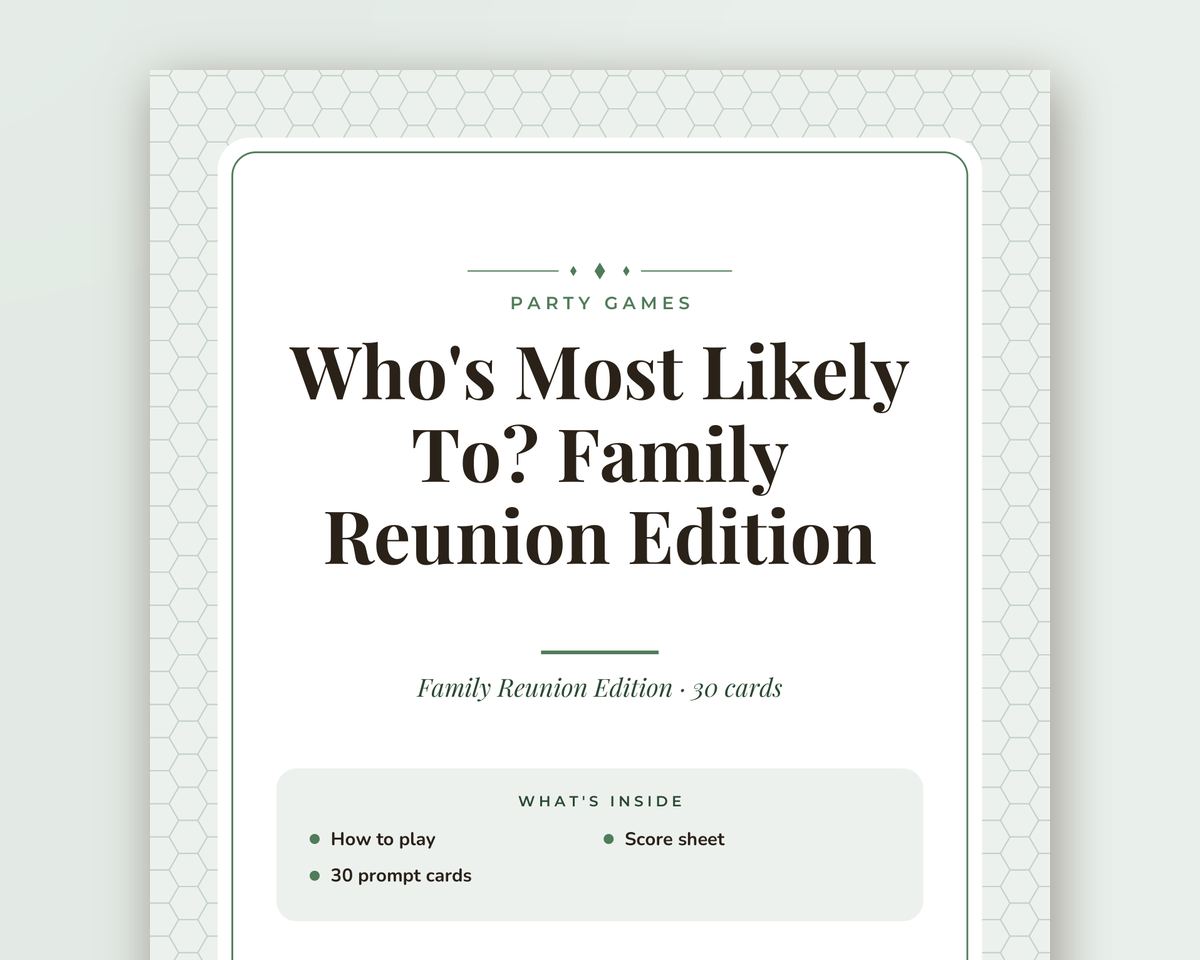 Family Reunion Games Bundle: 6 Printable Party Games (Would You Rather, Most Likely To, Find the Guest & More) printable preview 2