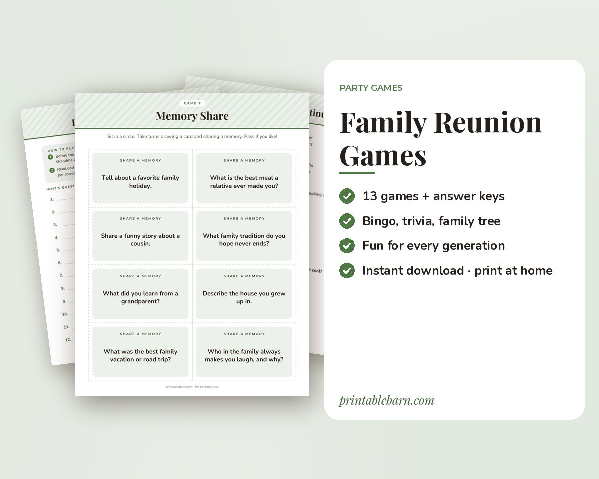 Family Reunion Games Printable Pack: 13 Games & Activities for All Ages printable preview 1