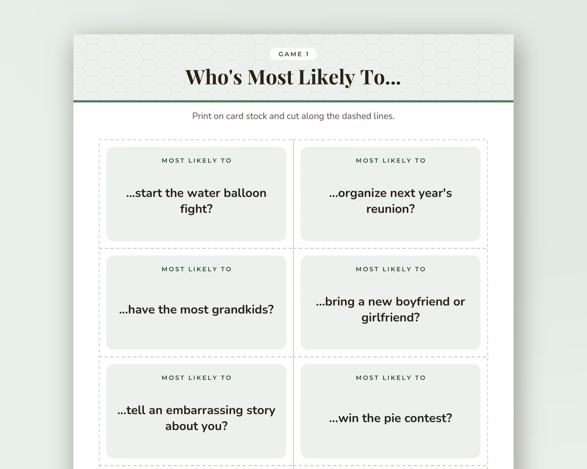 Free printable Who's Most Likely To sample page