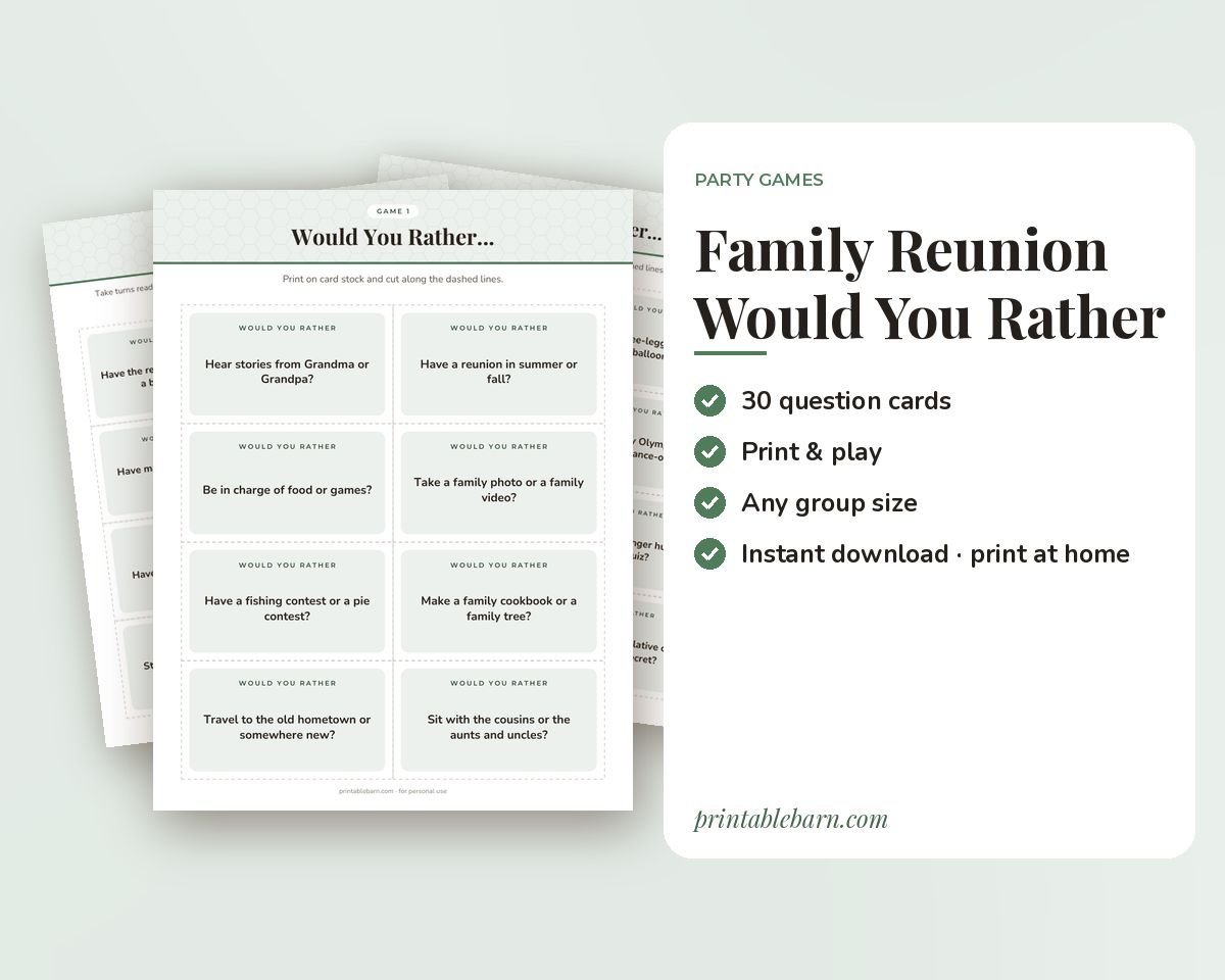 Family Reunion Would You Rather Game: 30 Printable Question Cards