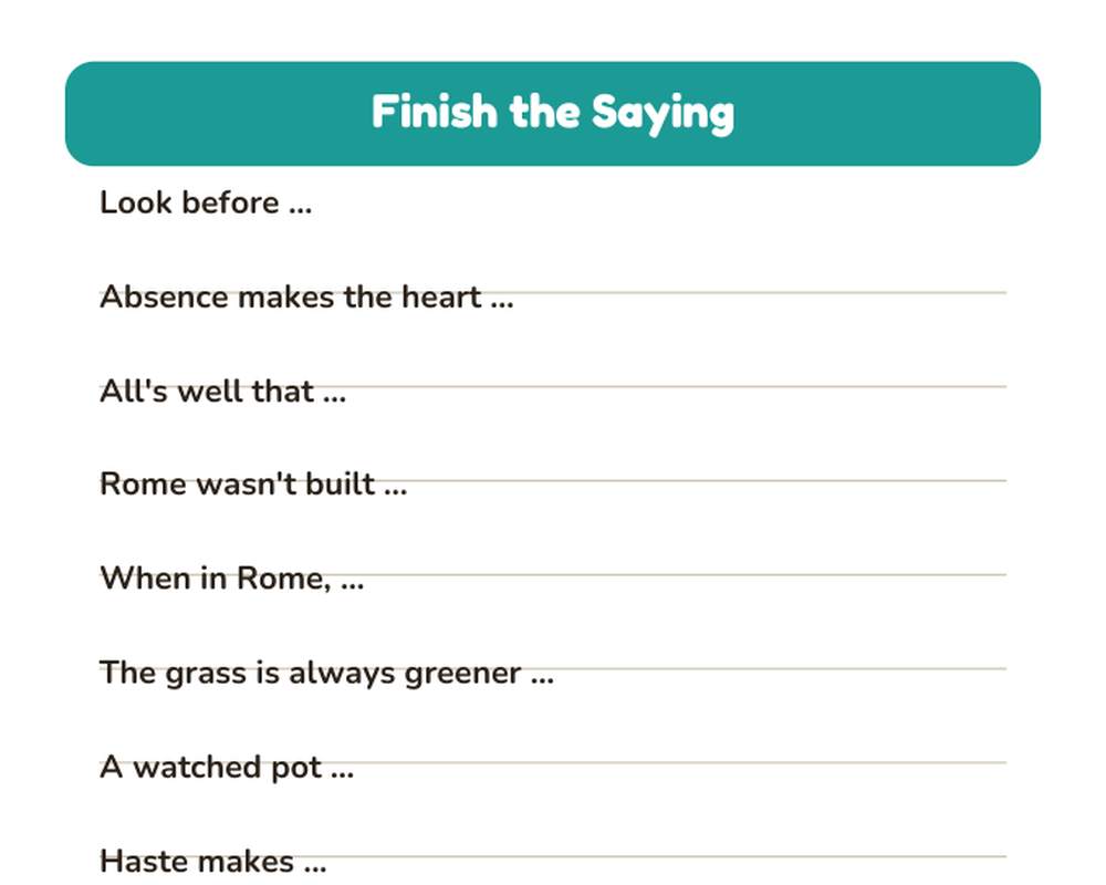 Free printable Finish the Saying sample page