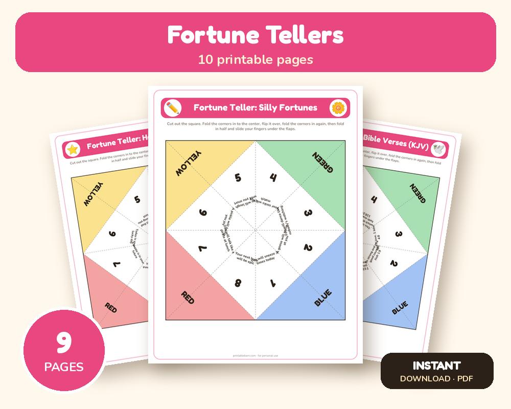 Printable Fortune Tellers (Cootie Catchers): 9 Designs