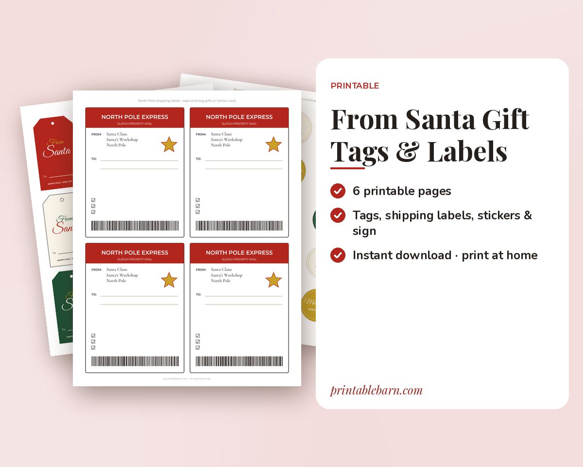 From Santa Gift Tags & North Pole Shipping Labels Printable: Do Not Open Until Christmas Stickers, Christmas Eve Box & Santa Stop Here Sign