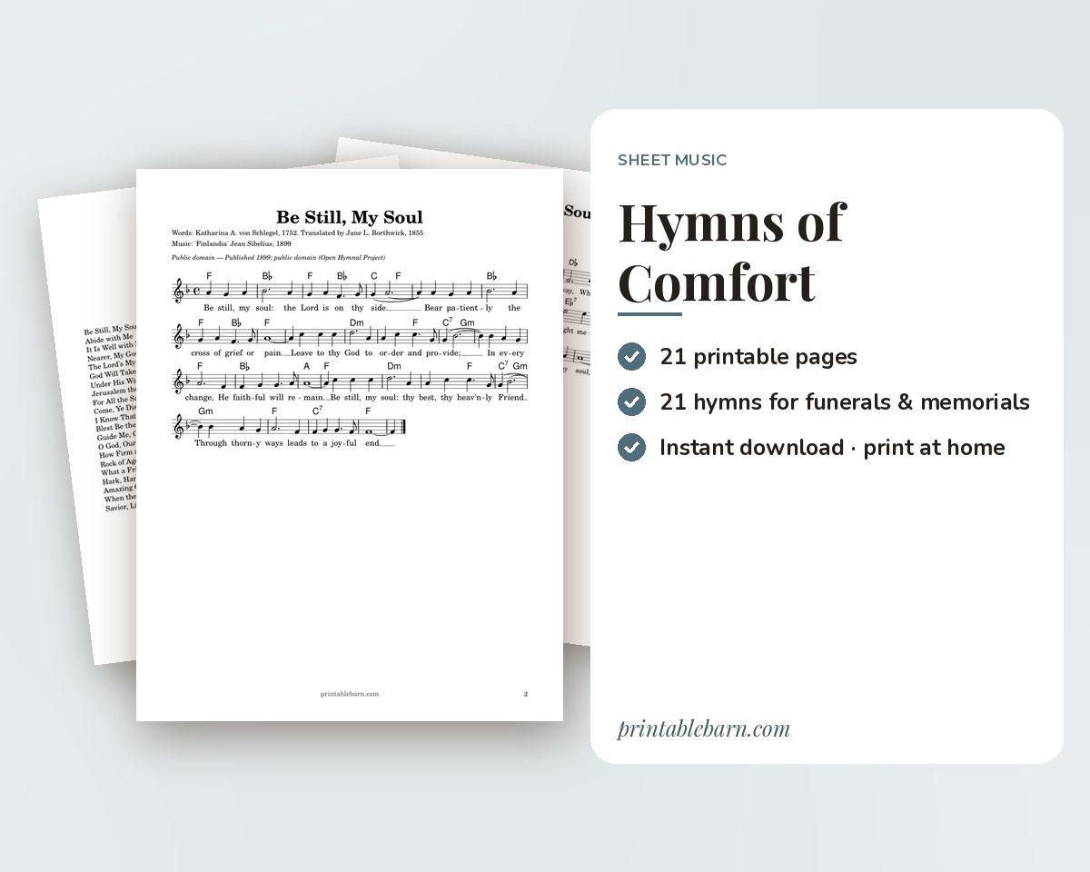 Funeral Hymns Sheet Music: 21 Hymns of Comfort for Memorial Services (Melody, Chords & Lyrics) printable preview 1