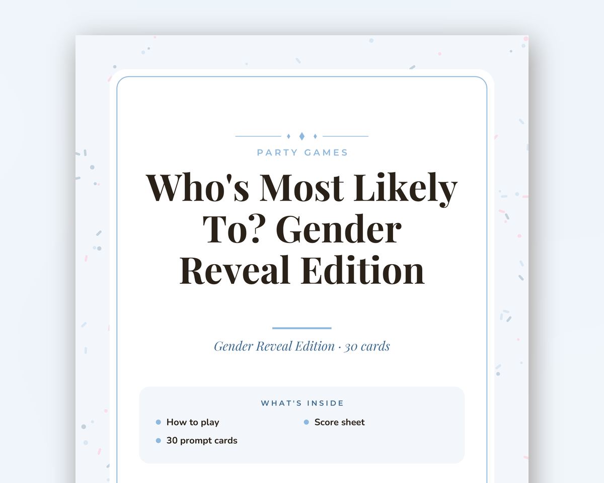 Gender Reveal Games Bundle: 6 Printable Party Games (Would You Rather, Most Likely To, Find the Guest & More) printable preview 2