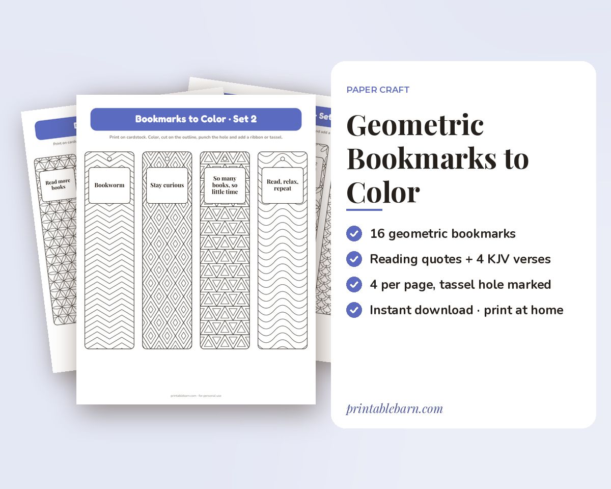 Geometric Bookmarks to Color: 16 Pattern Bookmarks for Adults & Teens (Printable PDF)