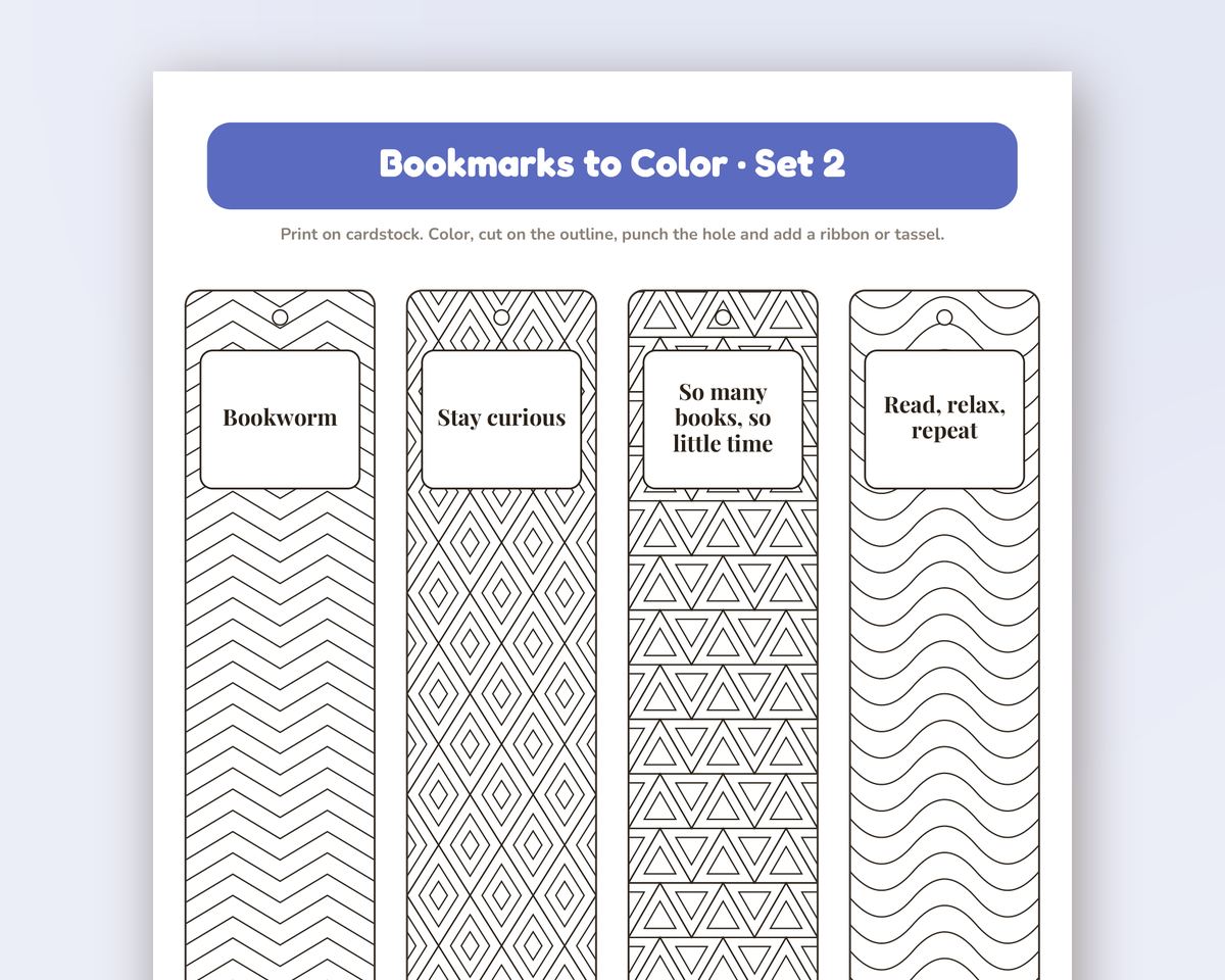 Geometric Bookmarks to Color: 16 Pattern Bookmarks for Adults & Teens (Printable PDF) printable preview 2
