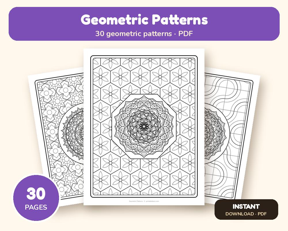 Geometric Pattern Coloring Pages: 30 Printable Mandala & Tessellation Designs for Adults printable preview 1