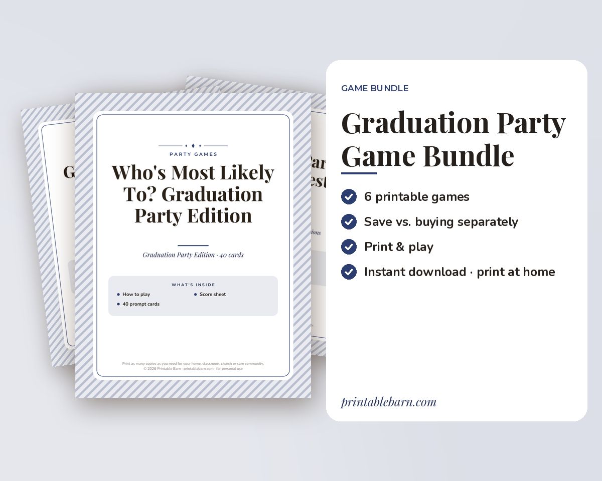 Graduation Party Games Bundle: 6 Printable Party Games (Would You Rather, Most Likely To, Find the Guest & More) printable preview 1