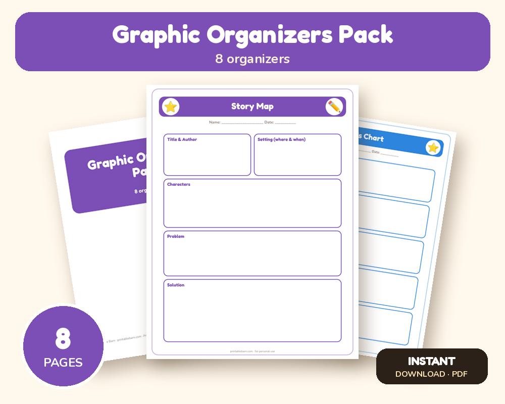 Graphic Organizers Pack: Story Map, Venn Diagram, KWL, 5 W's & More (8 Printables) printable preview 1