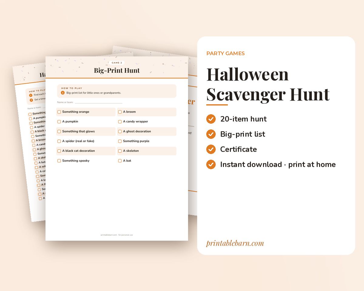 Halloween Scavenger Hunt: Printable Indoor Hunt for Kids & Families printable preview 1