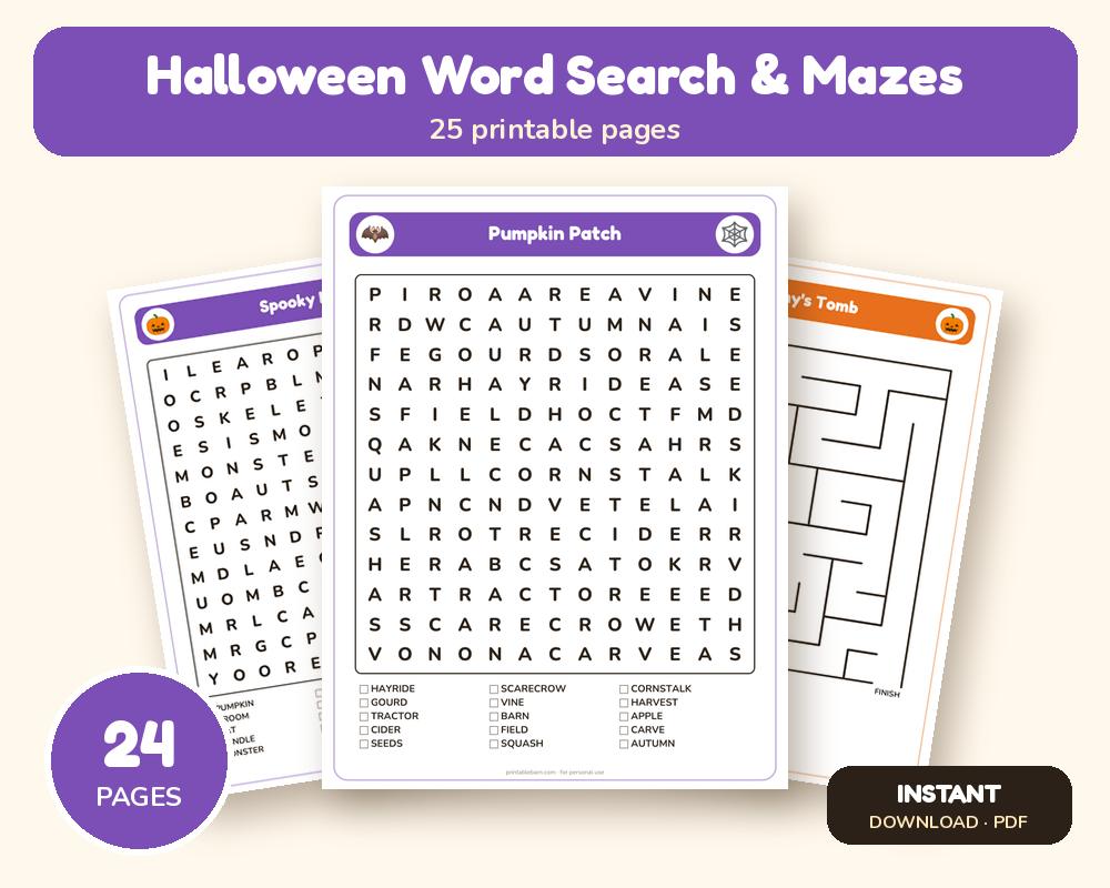 Halloween Word Search & Mazes: 6 Puzzles + 6 Mazes