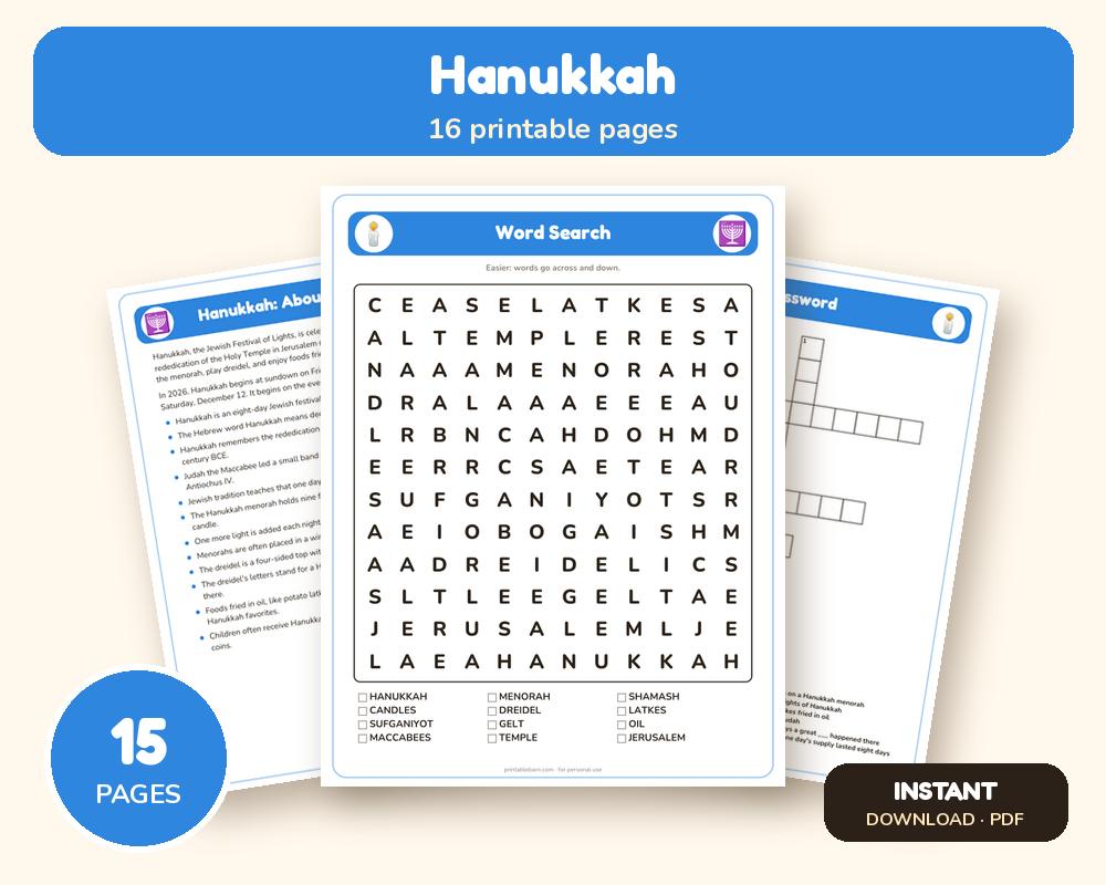 Hanukkah Activity Pack: Puzzles, Facts & Quiz
