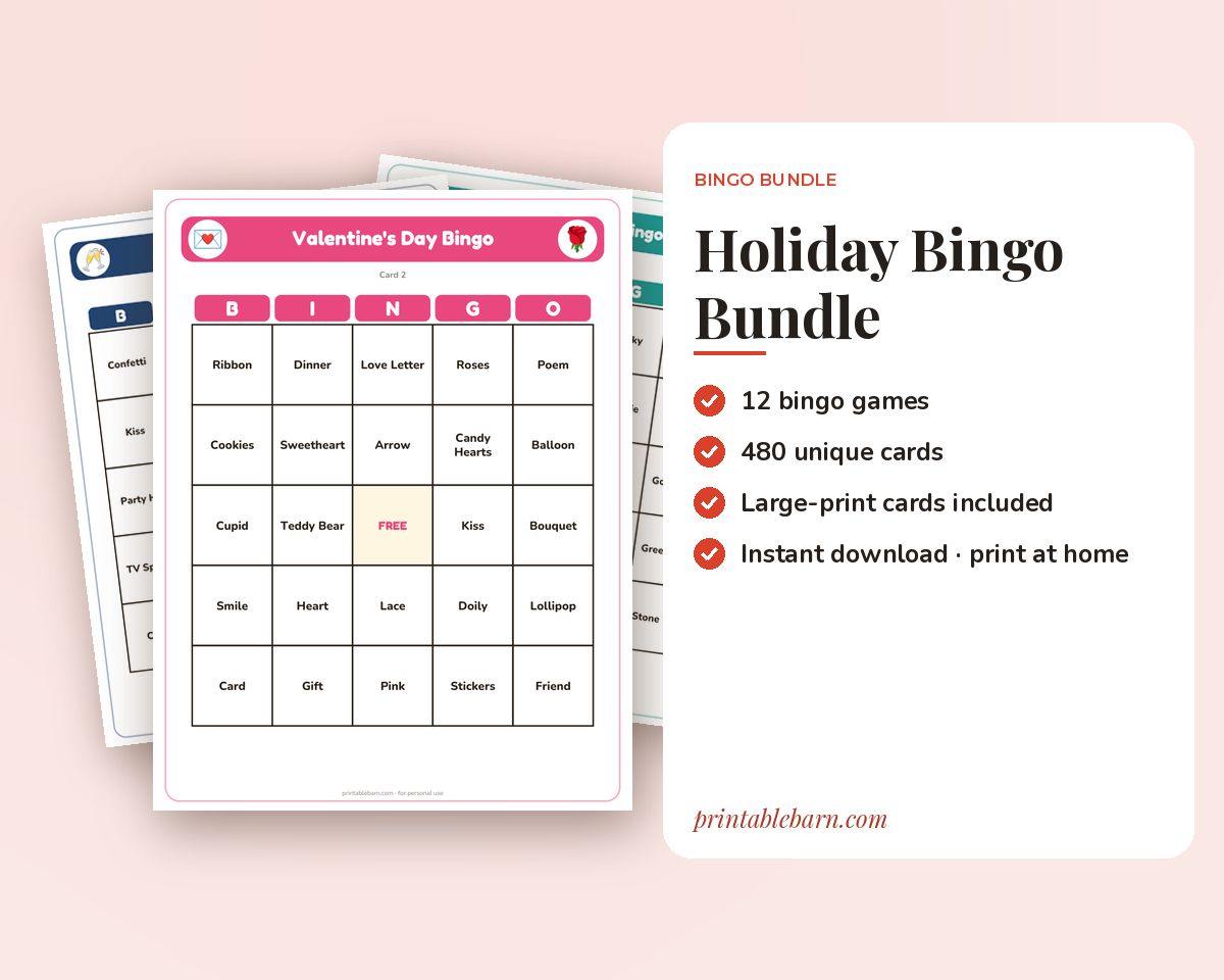 Holiday Bingo Bundle: 12 Printable Bingo Games for Every Holiday (480 Cards) printable preview 1