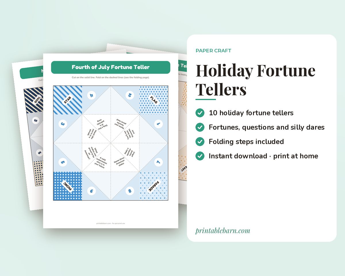 Holiday Fortune Tellers: 10 Seasonal Cootie Catchers for Kids (Printable PDF) printable preview 1