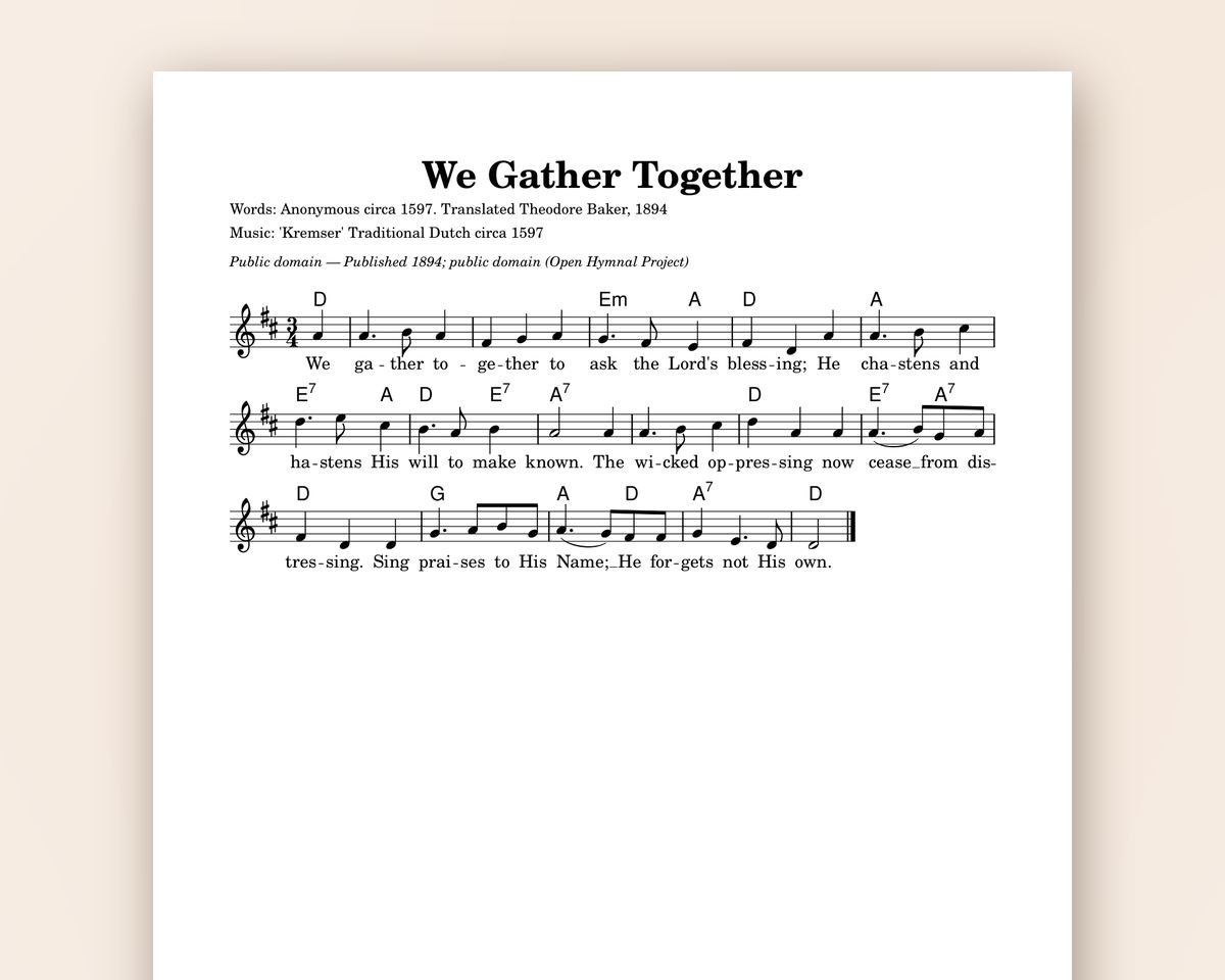 Free printable Thanksgiving & Praise Hymns Sheet Music sample page