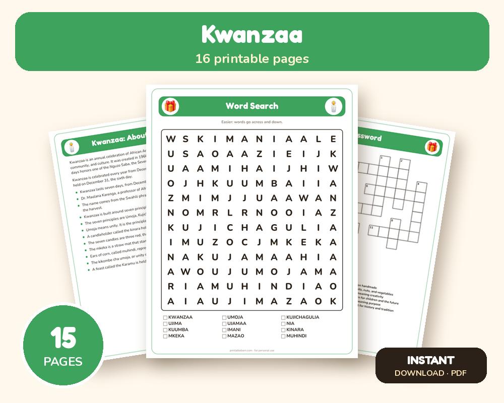 Kwanzaa Activity Pack: Puzzles, Facts & Quiz