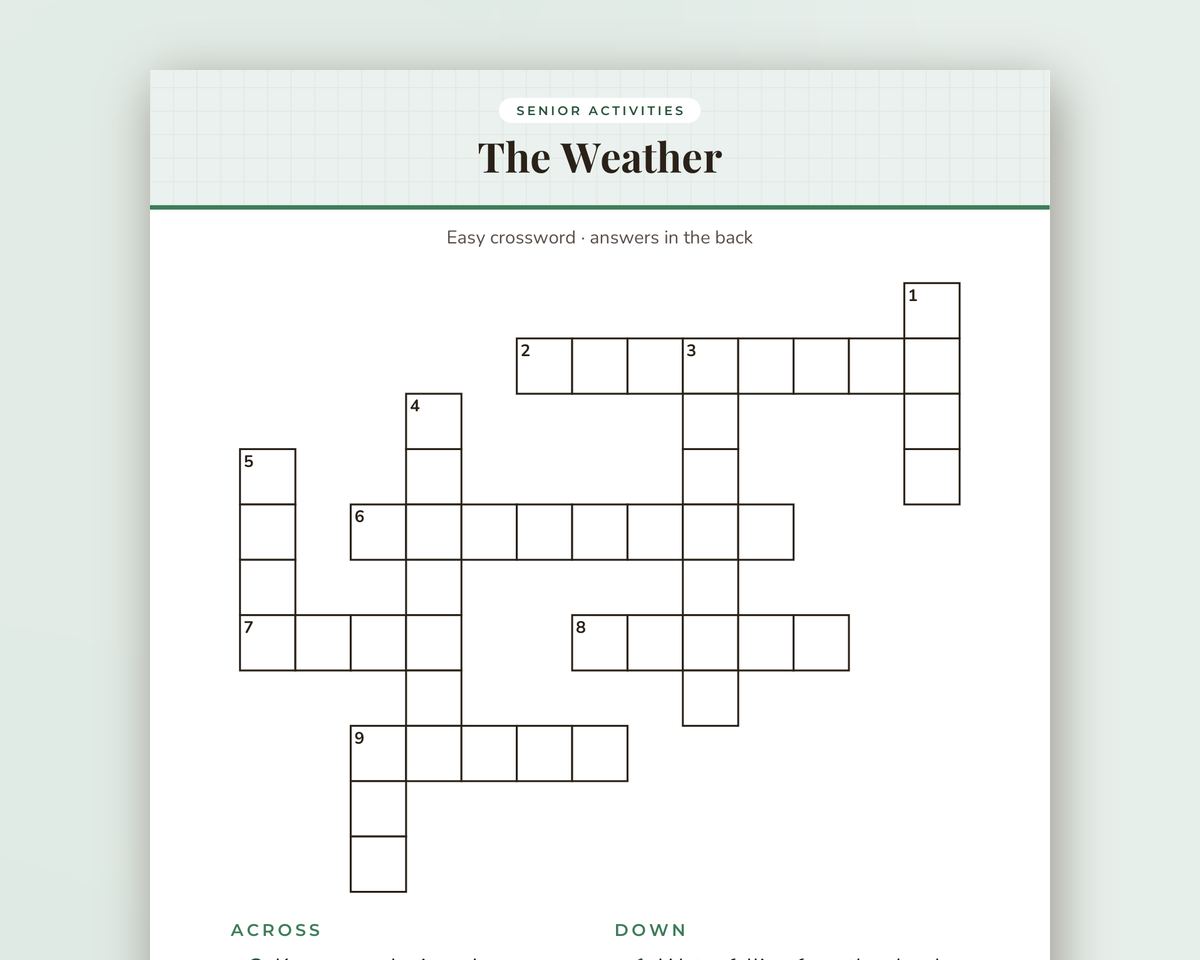 Large Print Crosswords for Seniors: 12 Easy Themed Puzzles with Answers printable preview 2