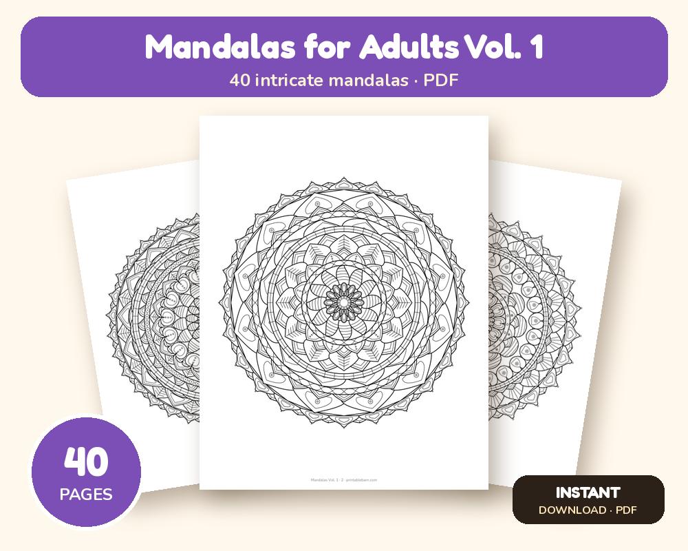 Mandala Coloring Book for Adults Vol. 1: 40 Intricate Printable Mandalas