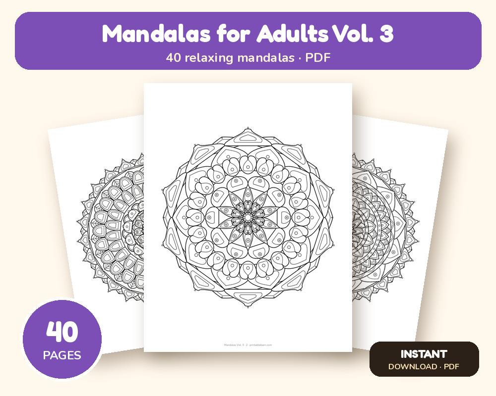 Mandala Coloring Book for Adults Vol. 3: 40 Relaxing Printable Mandalas