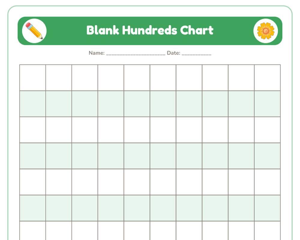 Hundreds Chart 1–100: Printable Full, Blank & Missing-Numbers Charts printable preview 2