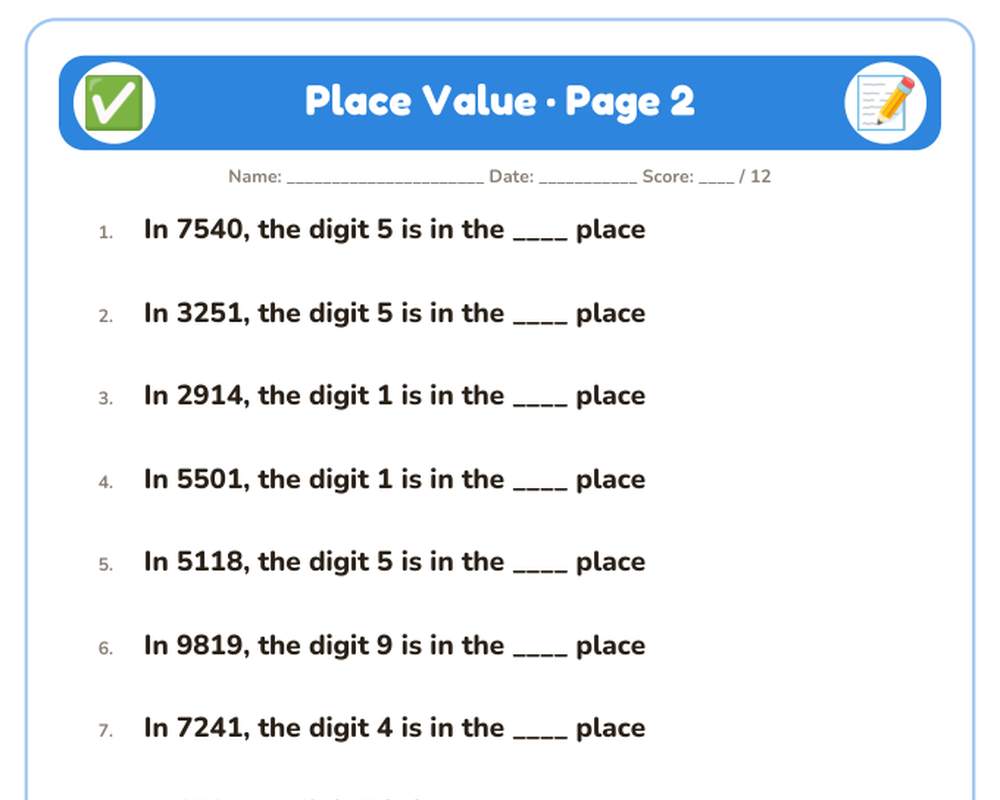 Place Value Worksheets: 10 Printable Pages with Answer Key (2nd–3rd grade) printable preview 2