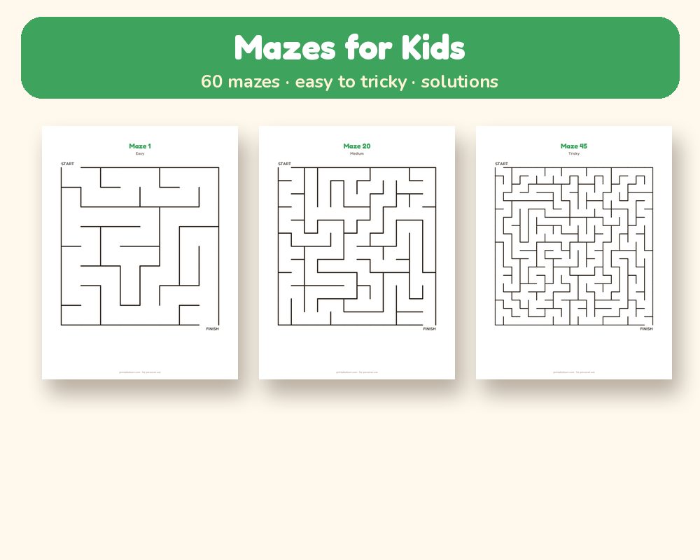 Mazes for Kids: 60 Printable Mazes