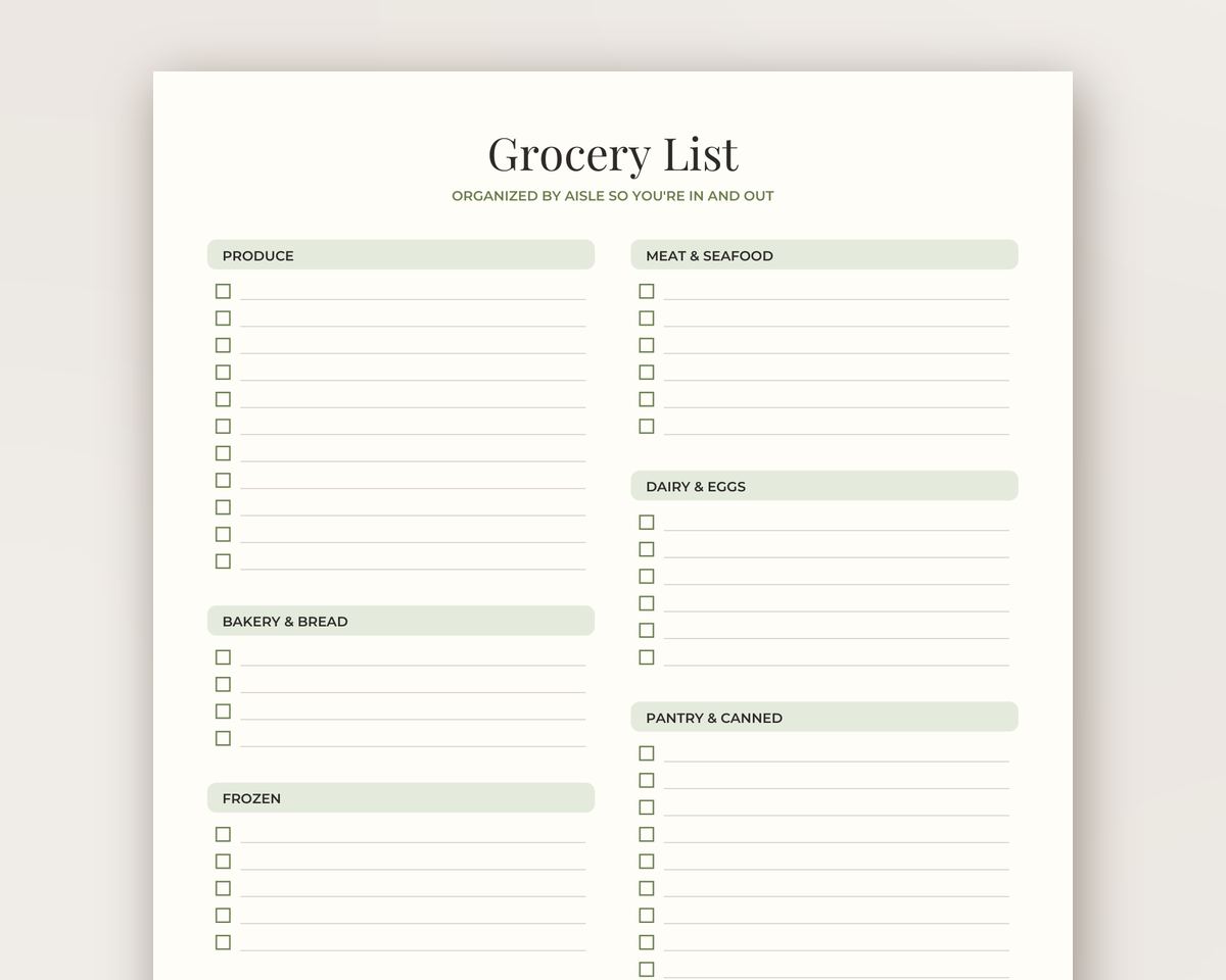 Free printable Meal Planner & Grocery List Printable Kit sample page