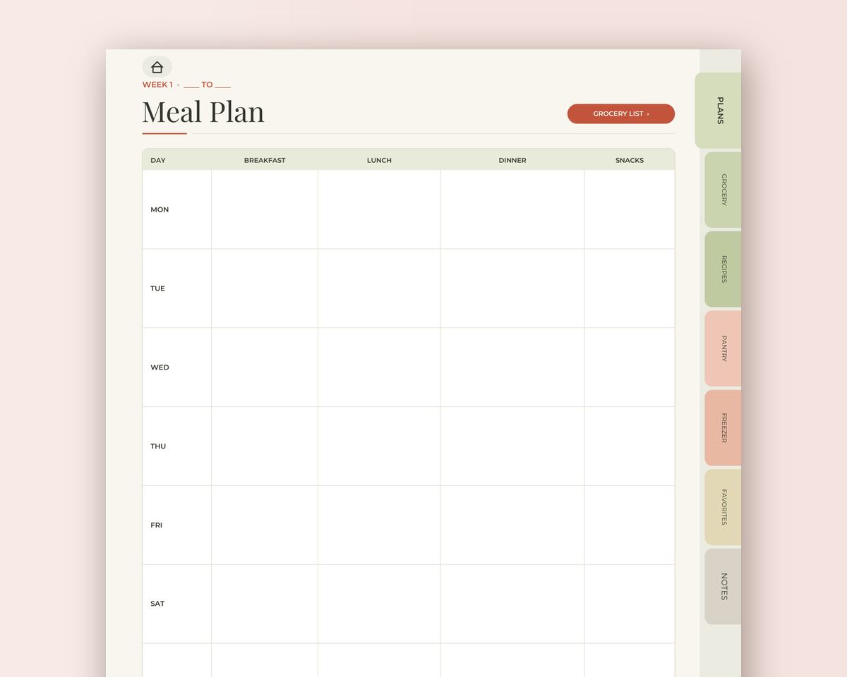 Meal Planner Digital: Hyperlinked Weekly Meal Plans, Grocery Lists & Recipe Cards for GoodNotes printable preview 2