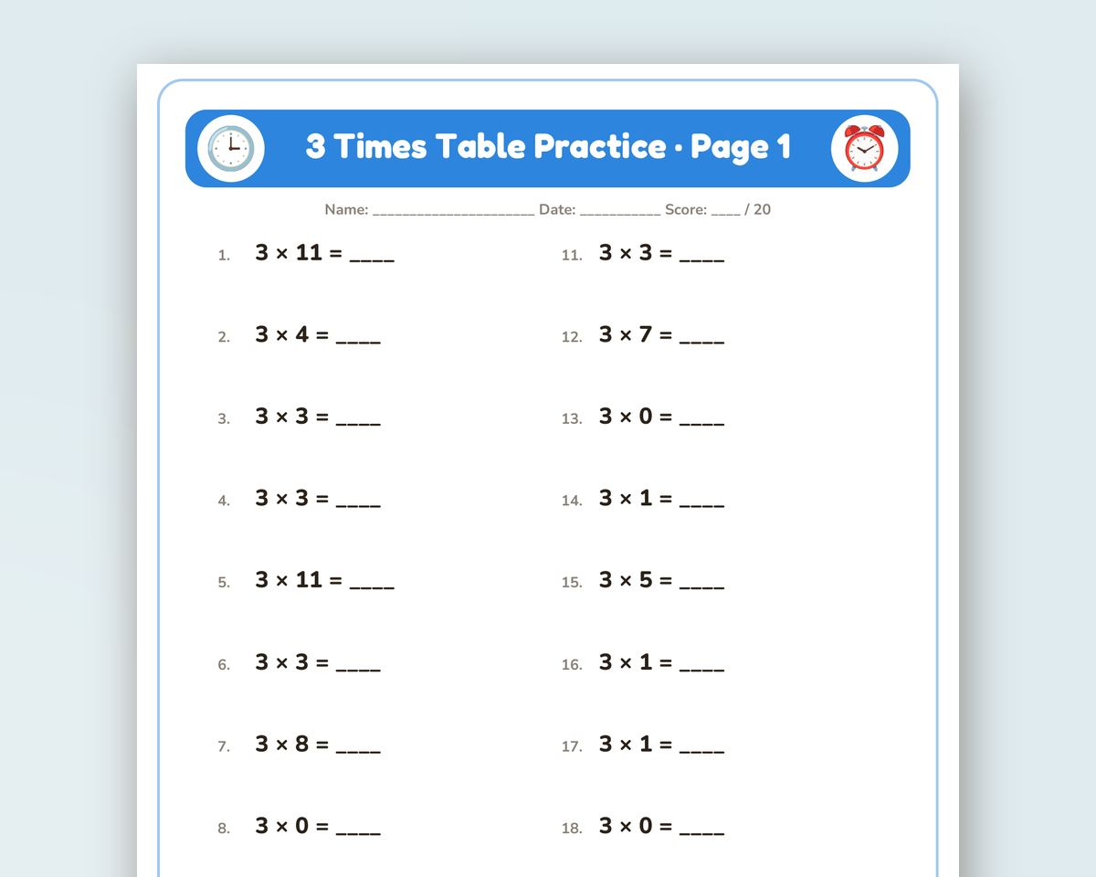 Multiplication Practice Bundle: Times Tables 2-12, Facts 0-12 & Multi-Digit Worksheets with Answer Keys printable preview 2
