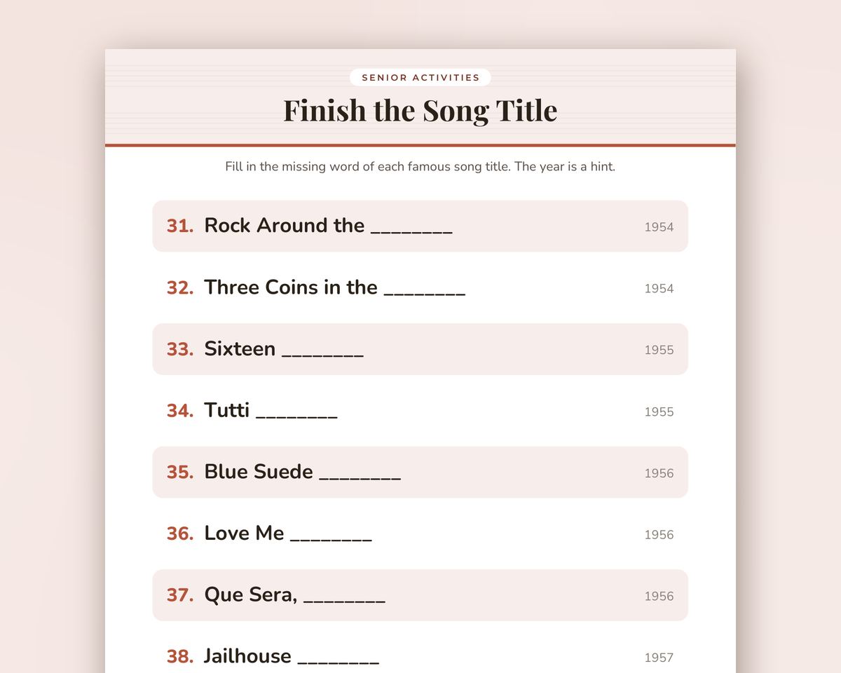 Free printable Name That Song Title sample page