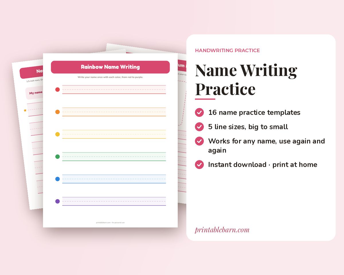 Name Writing Practice Pages: 16 Blank Line Templates for Preschool & K (Printable PDF) printable preview 1