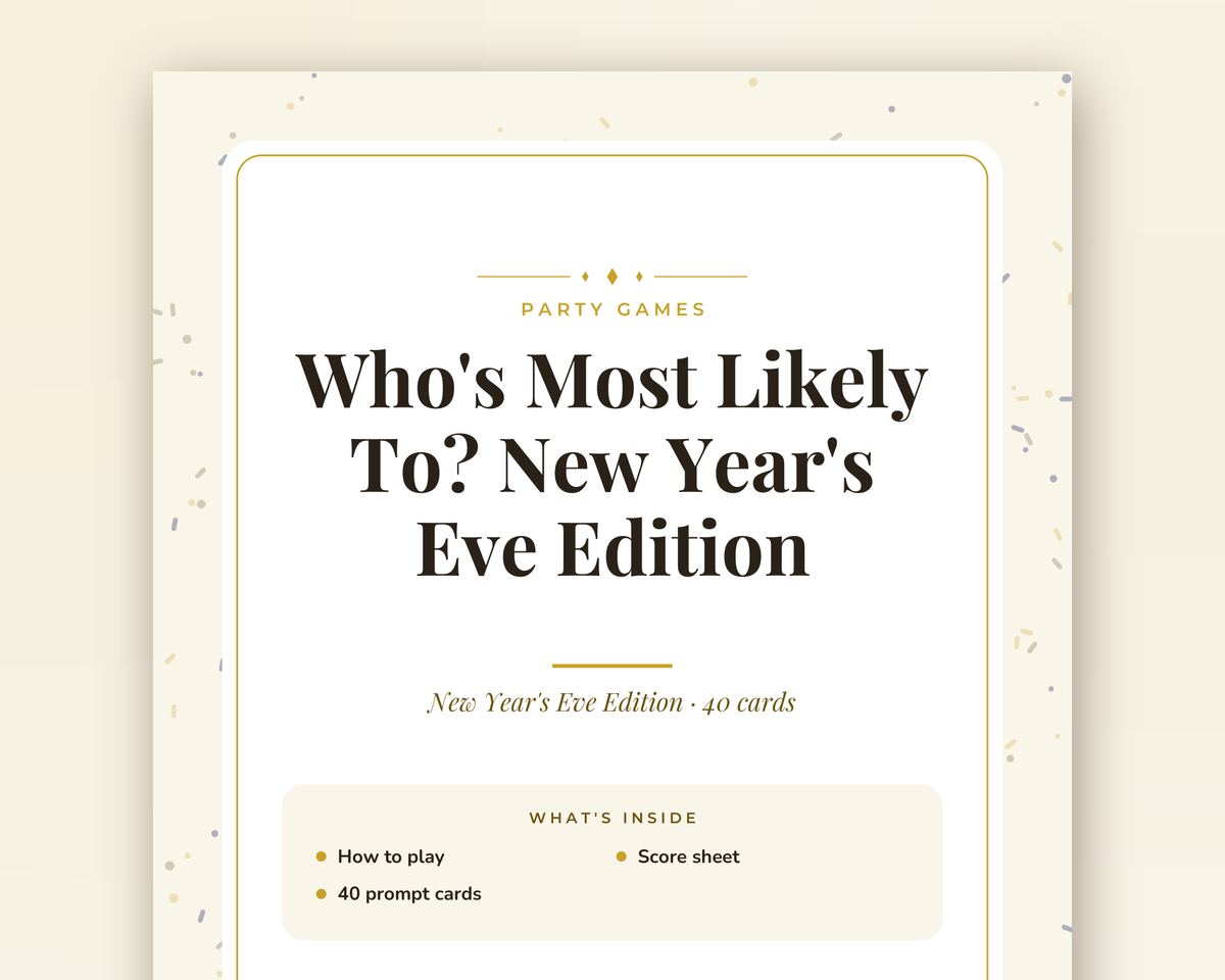 New Year's Eve Games Bundle: 6 Printable Party Games (Would You Rather, Most Likely To, Find the Guest & More) printable preview 2