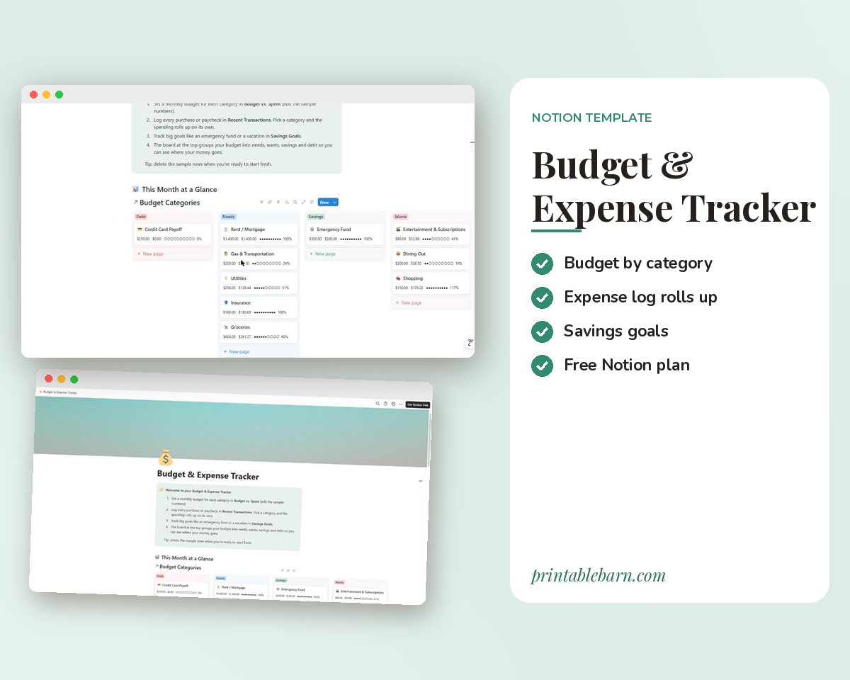 Notion Budget Template: Monthly Budget & Expense Tracker with Savings Goals