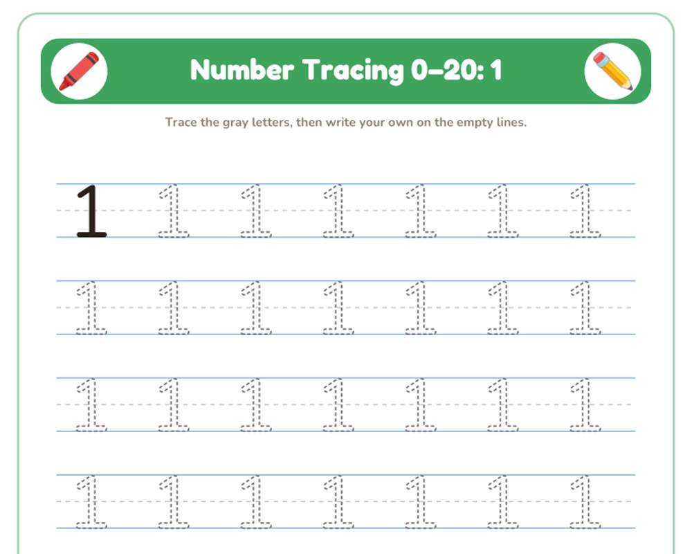 Number Tracing 0–20 Worksheets (Printable Handwriting Practice) printable preview 2
