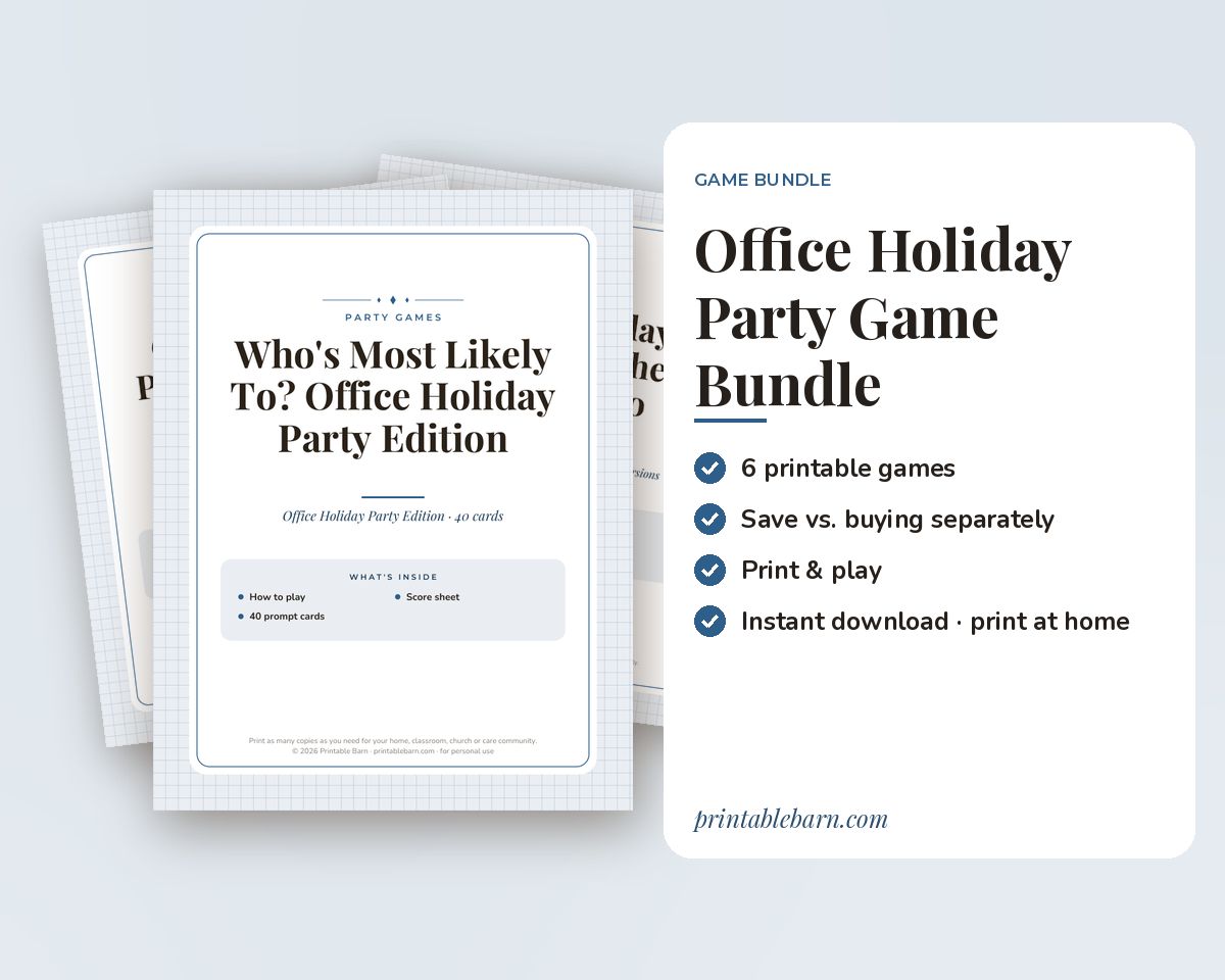 Office Holiday Party Games Bundle: 6 Printable Party Games (Would You Rather, Most Likely To, Find the Guest & More) printable preview 1