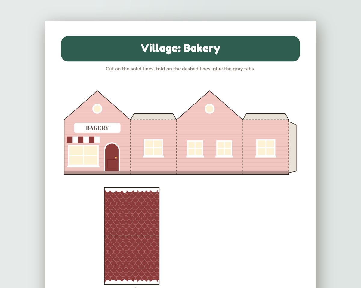 3D Paper Christmas Village: 8 Houses & Shops to Print, Cut and Fold (Printable PDF) printable preview 2
