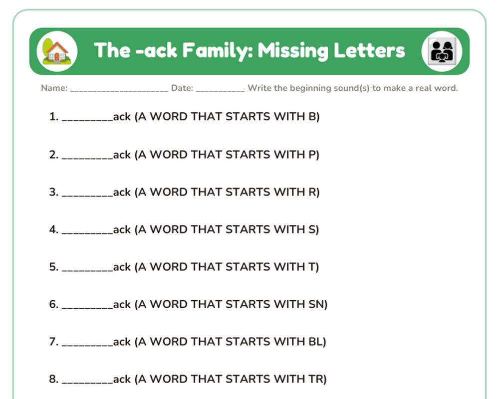 -ACK Word Family Worksheets: Trace, Write, Word Search & Sort (Printable) printable preview 2