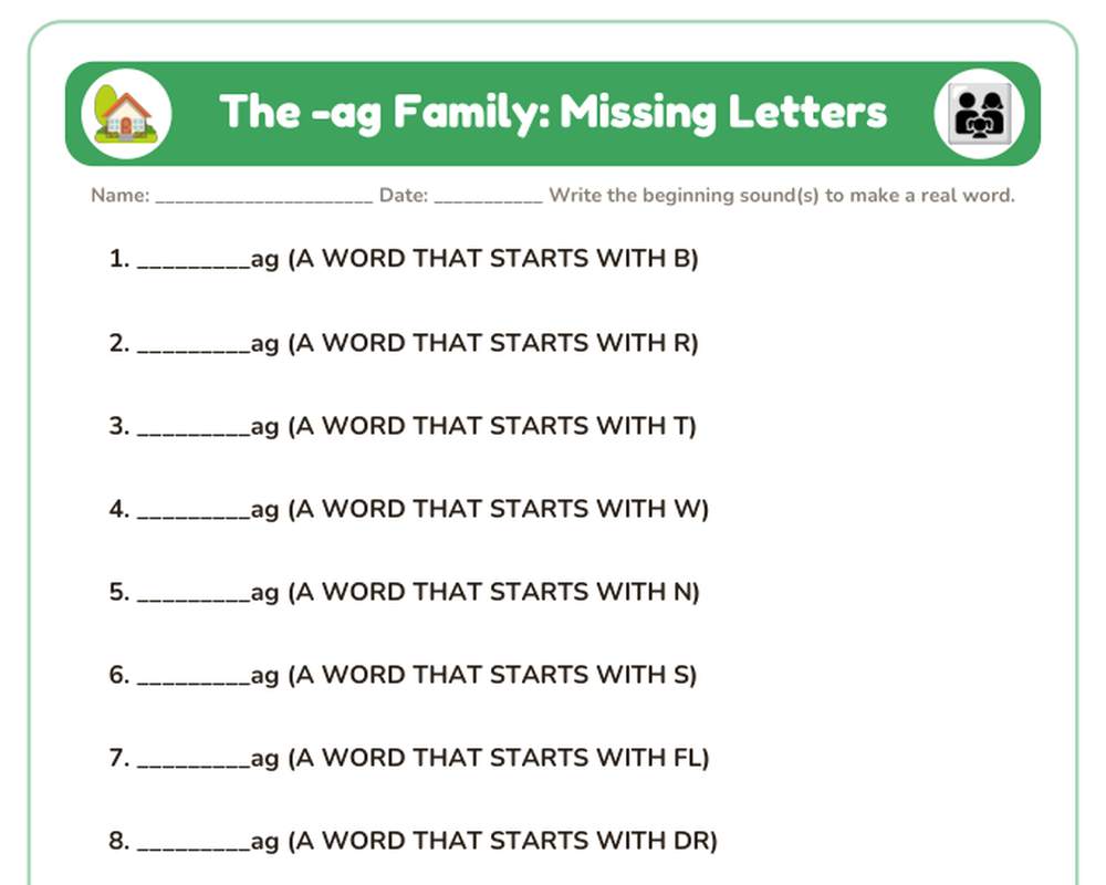 -AG Word Family Worksheets: Trace, Write, Word Search & Sort (Printable) printable preview 2
