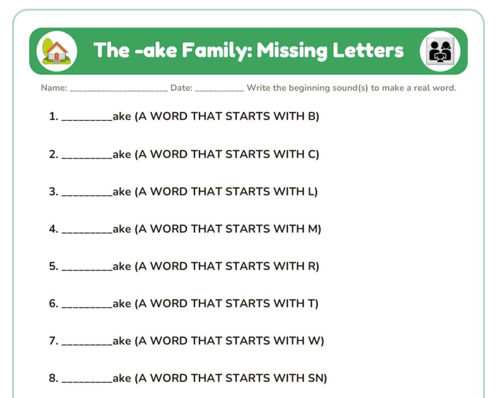-AKE Word Family Worksheets: Trace, Write, Word Search & Sort (Printable) printable preview 2