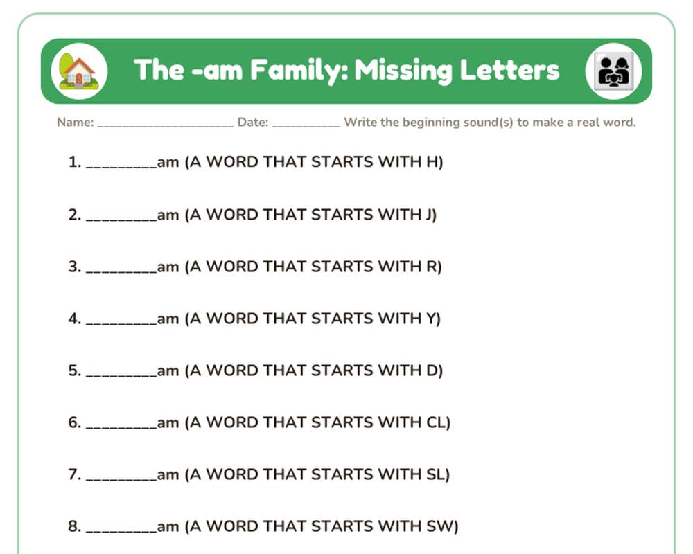 -AM Word Family Worksheets: Trace, Write, Word Search & Sort (Printable) printable preview 2
