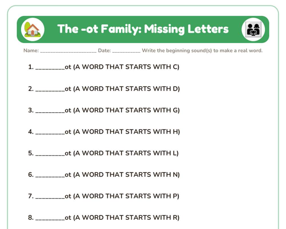 -OT Word Family Worksheets: Trace, Write, Word Search & Sort (Printable) printable preview 2