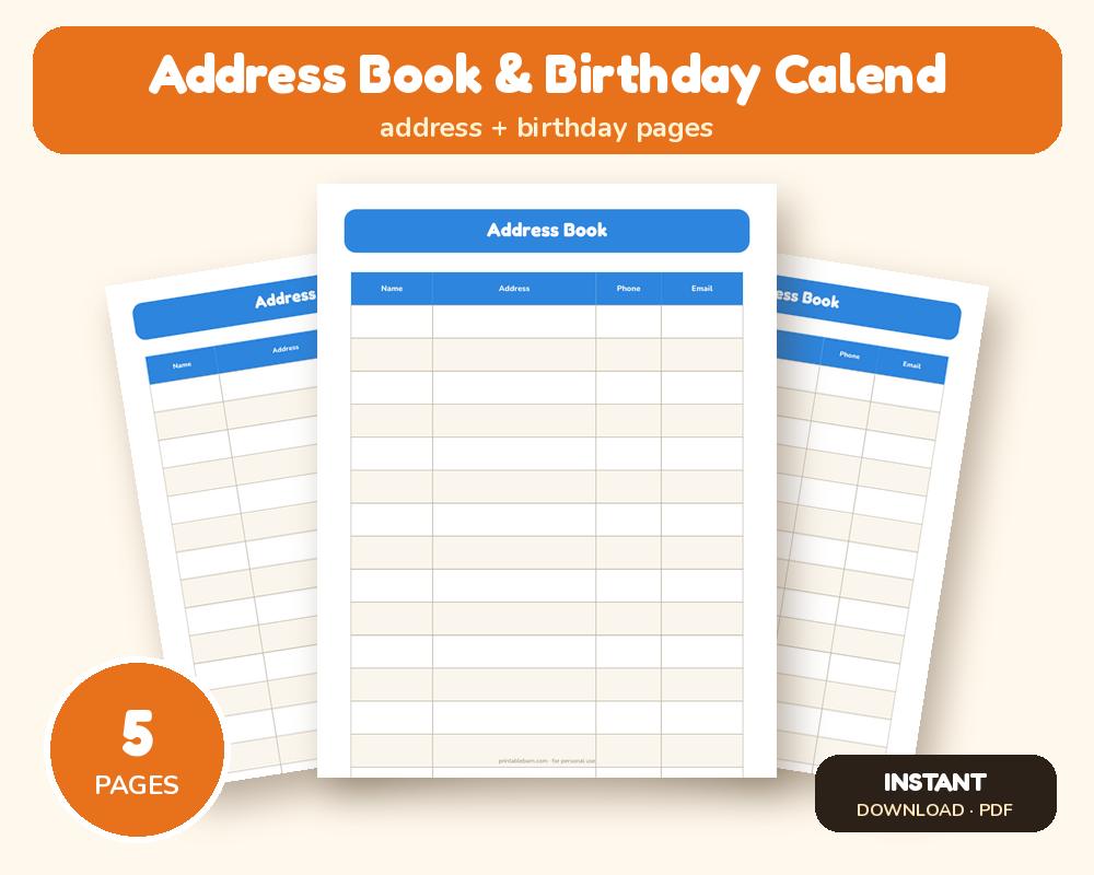 Address Book & Birthday Calendar Printable