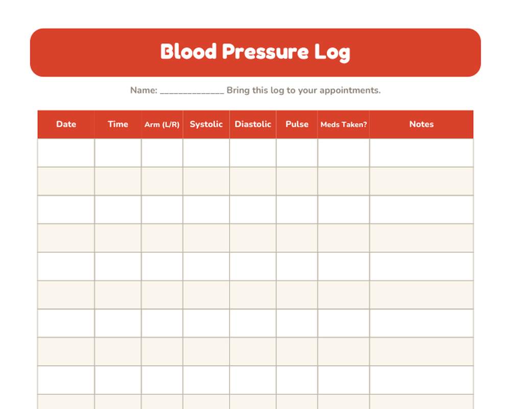 Blood Pressure Log (Printable) printable preview 2