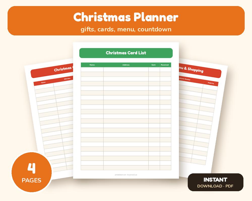 Christmas Planner: Gift List, Budget, Cards & Menu