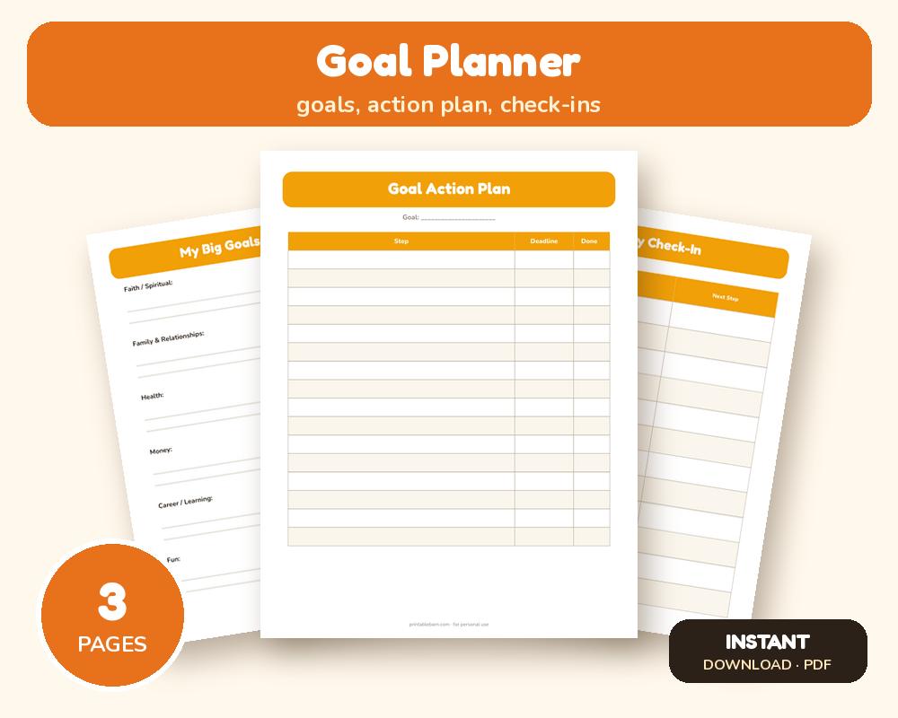 Goal Planner: Yearly, Monthly & Action Steps printable preview 1