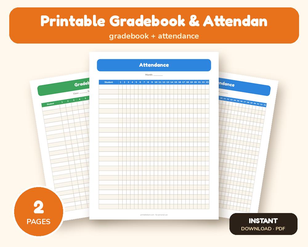 Printable Gradebook & Attendance Sheets printable preview 1