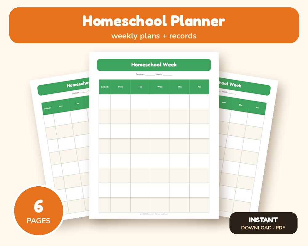 Homeschool Planner: Weekly Plans, Attendance & Records