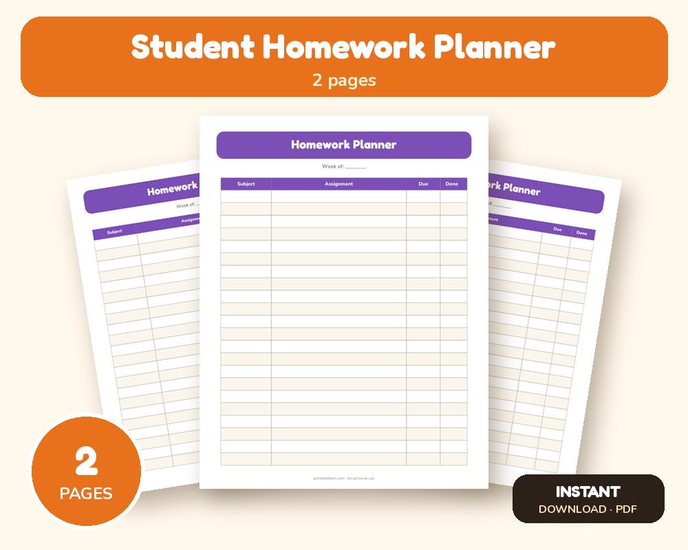 Student Homework Planner printable preview 1