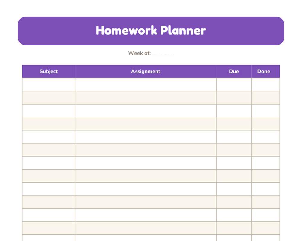 Student Homework Planner printable preview 2